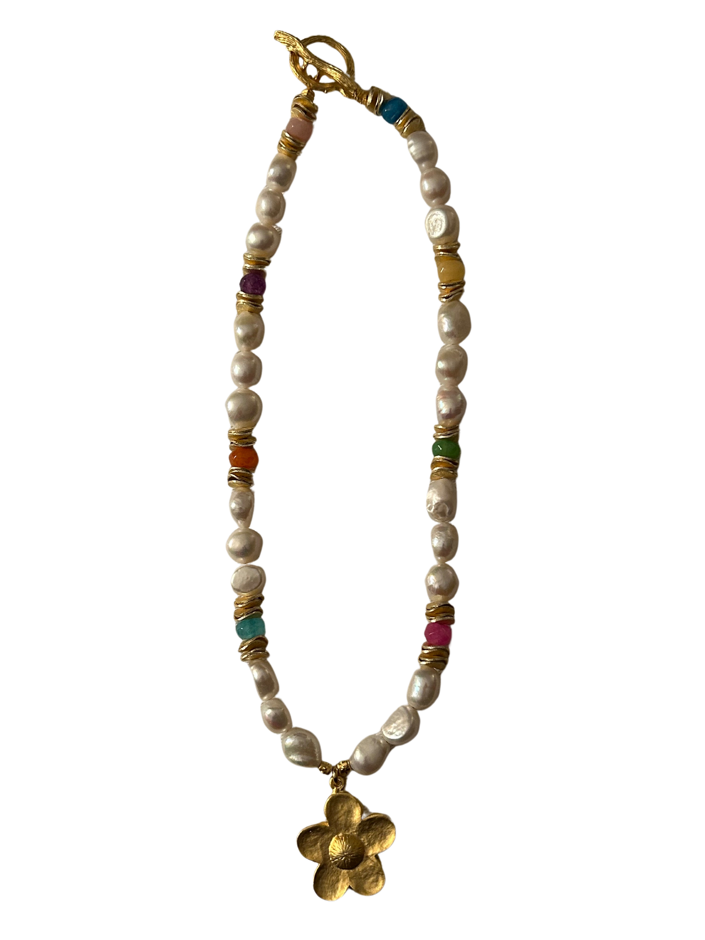 Pearl and Gemstones with Flower Pendant