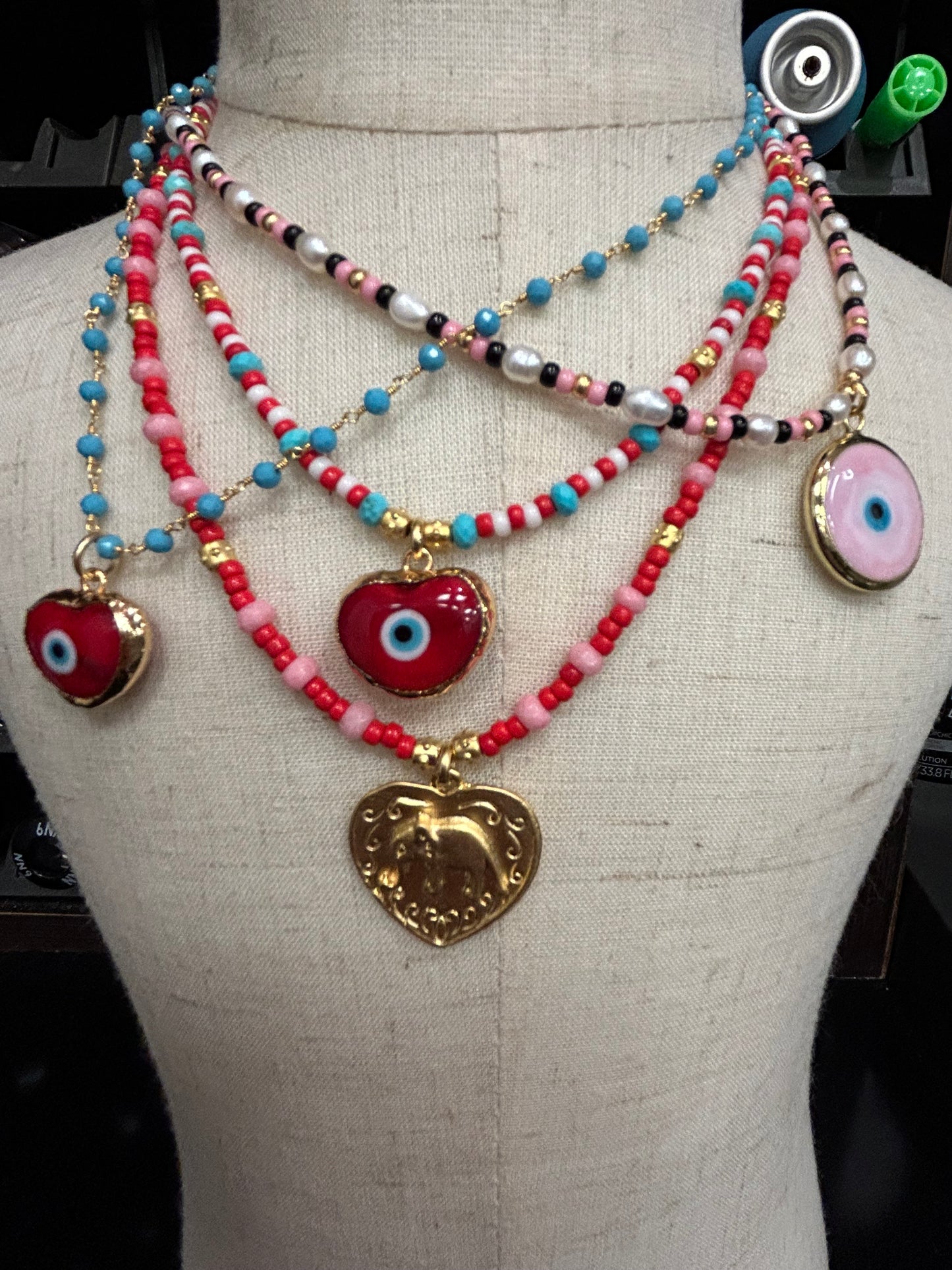 Matte Gold Heart with Elephant Motif Necklace