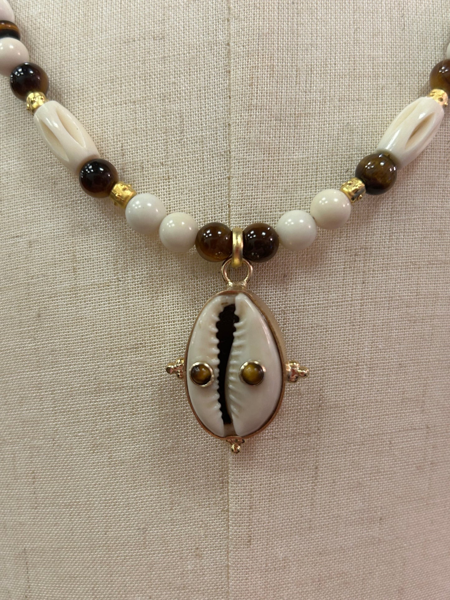 Natural Cowrie Shell with Natural Tiger's Eye Gemstones