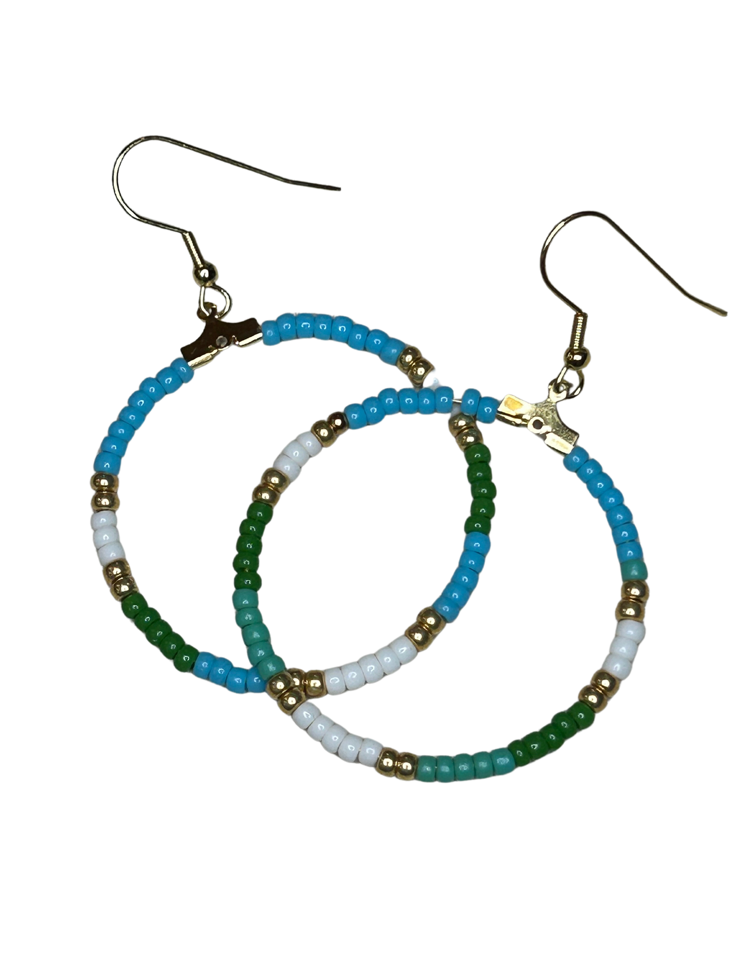 Turquoise and Green Beaded Hoop Earrings