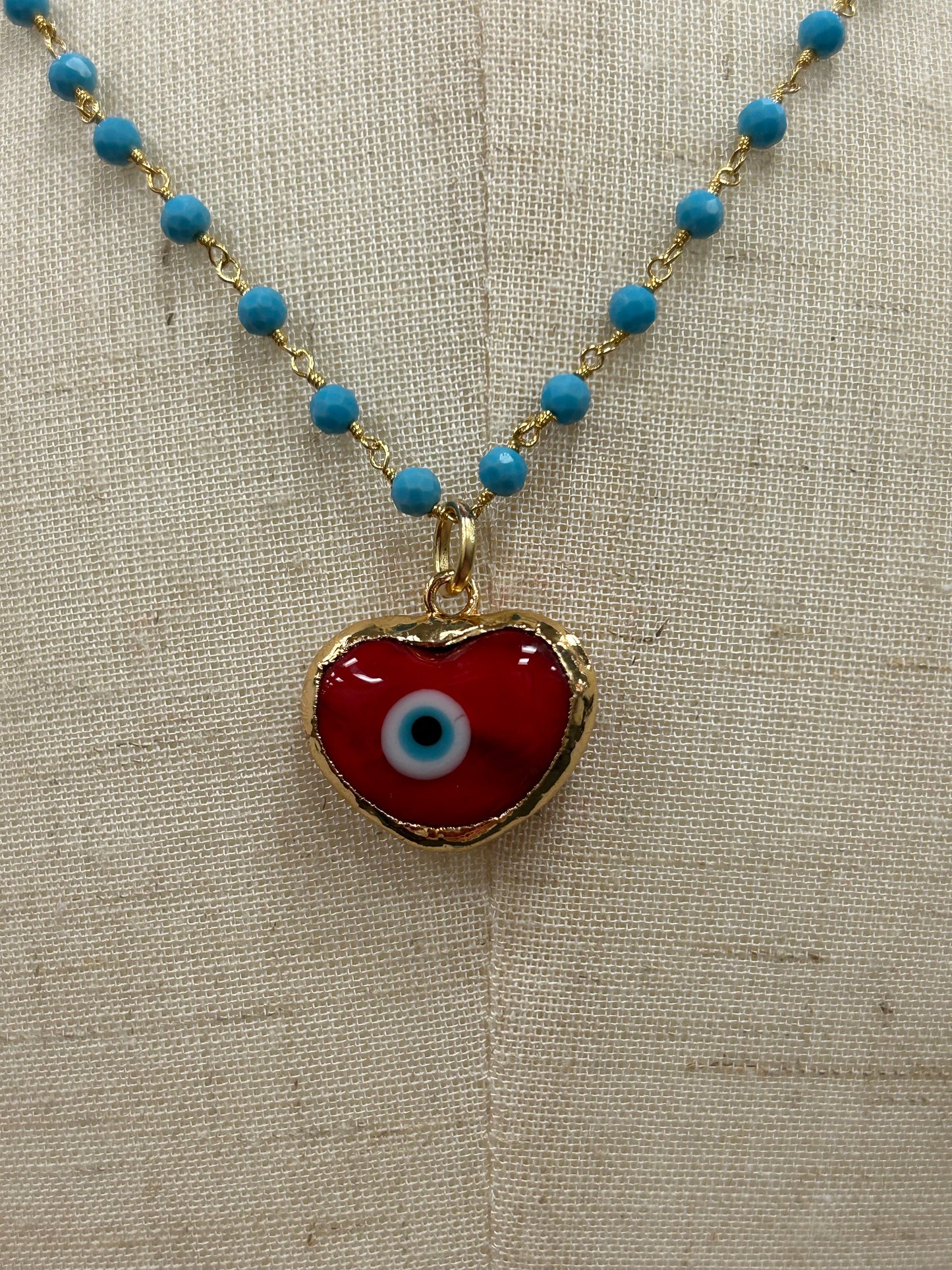 Red Evil Eye Heart Necklace