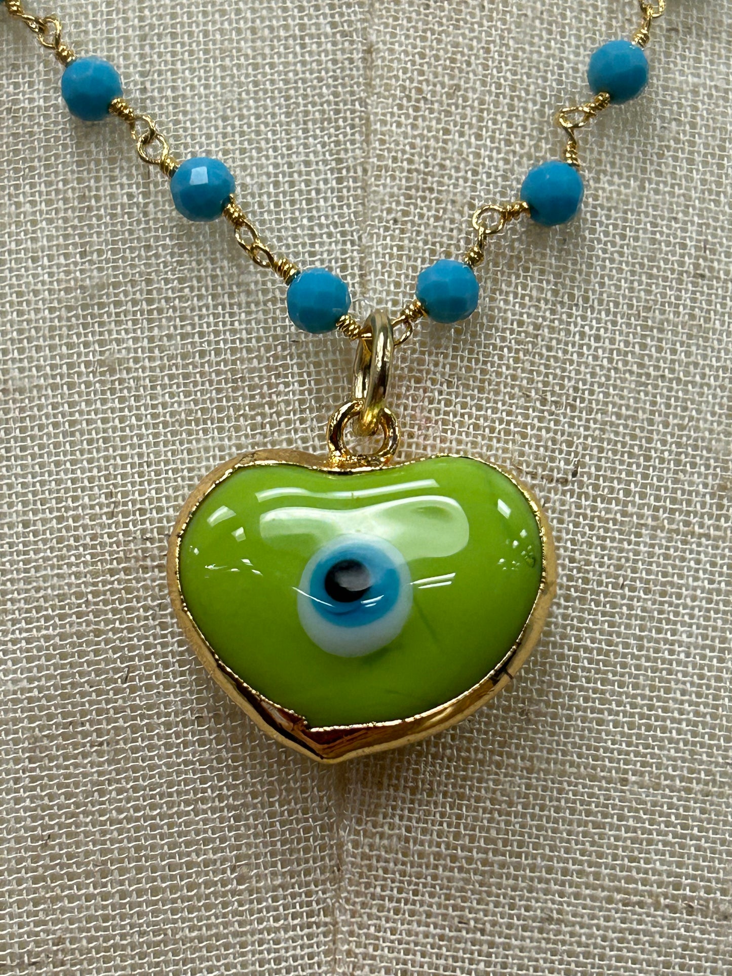 Green Evil Eye Heart Necklace