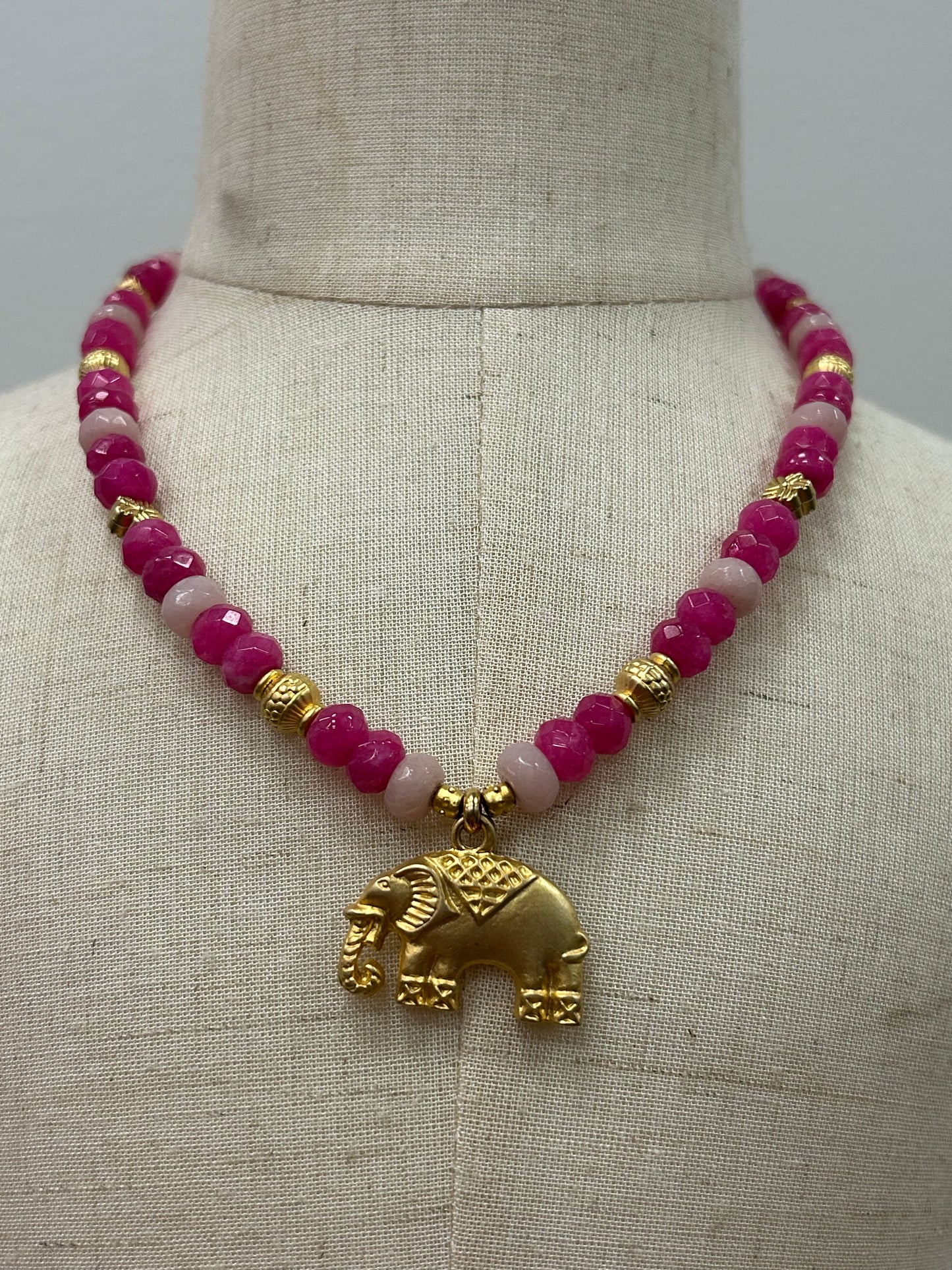 Pink Jade Elephant Pendant Choker