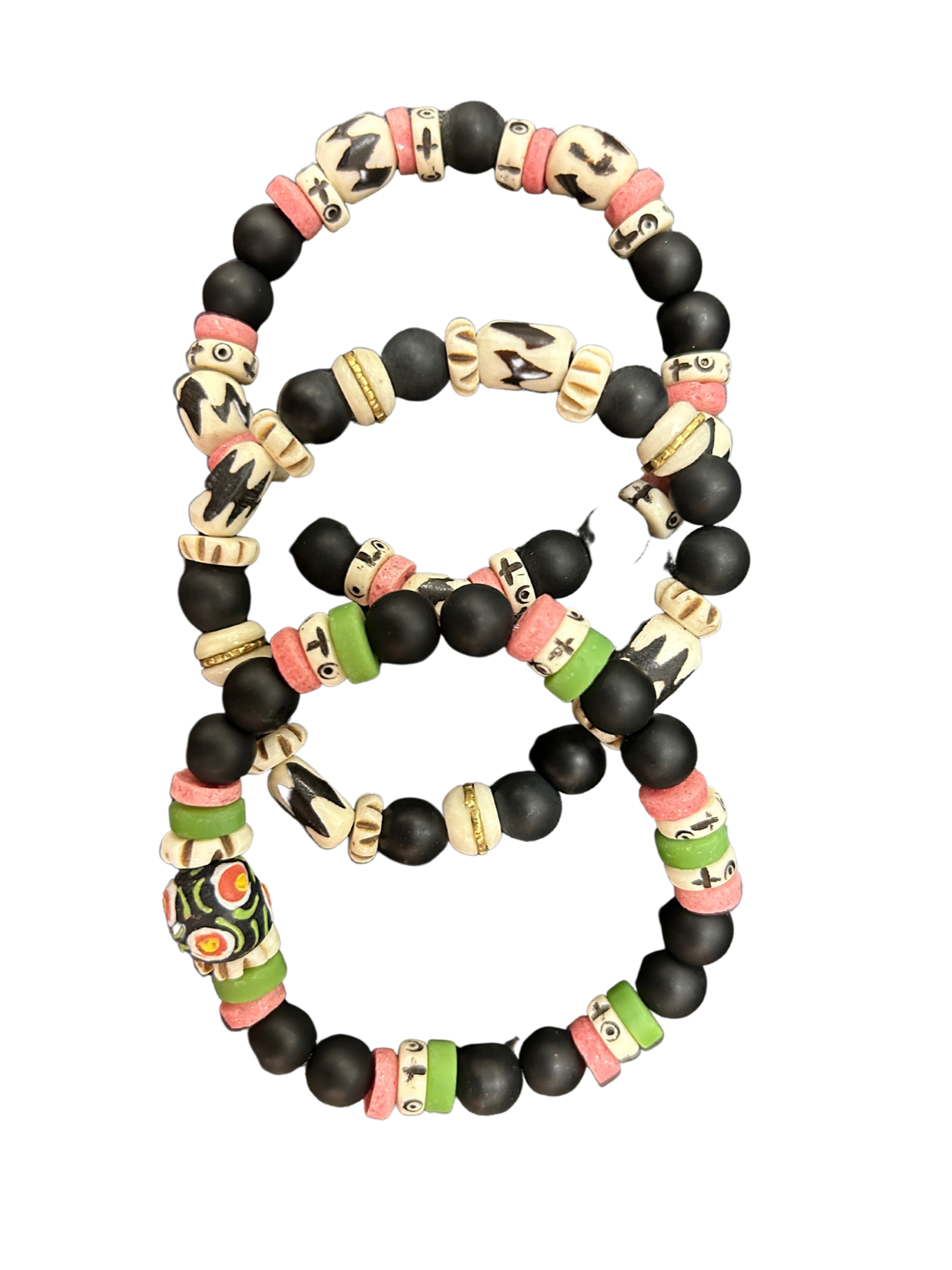 Black Onyx with Pink and Green Bead Bracelet