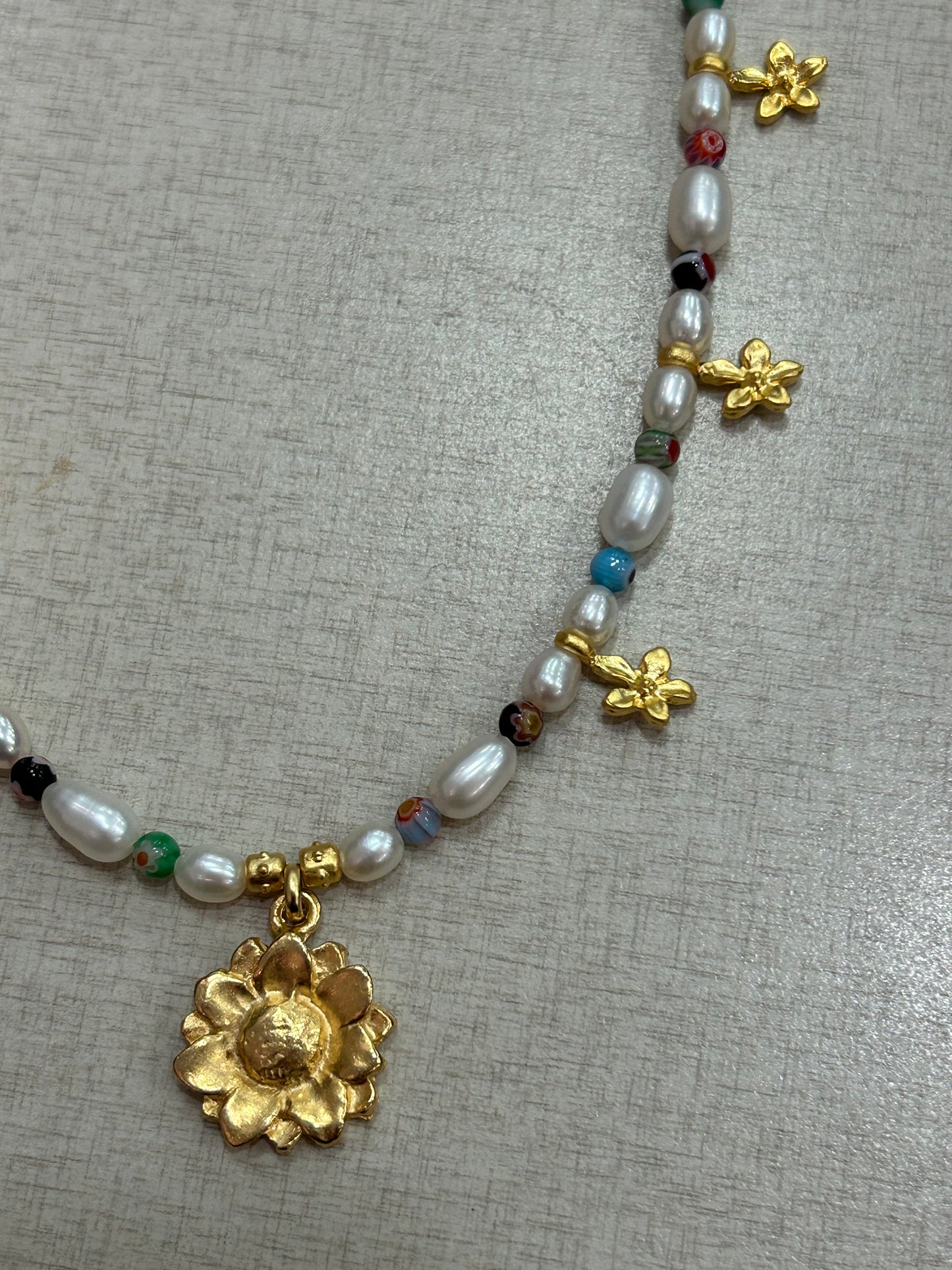 Mille Fiore Pearl and Gold Flower Necklace