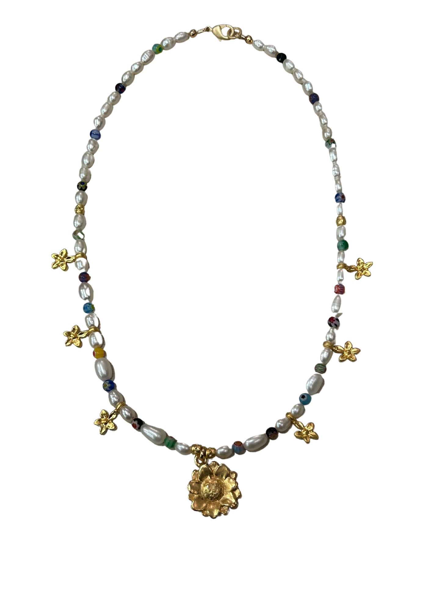 Mille Fiore Pearl and Gold Flower Necklace