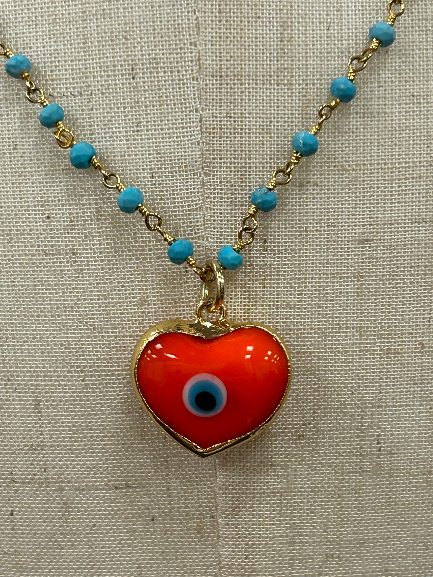 Orange Evil Eye Heart Necklace