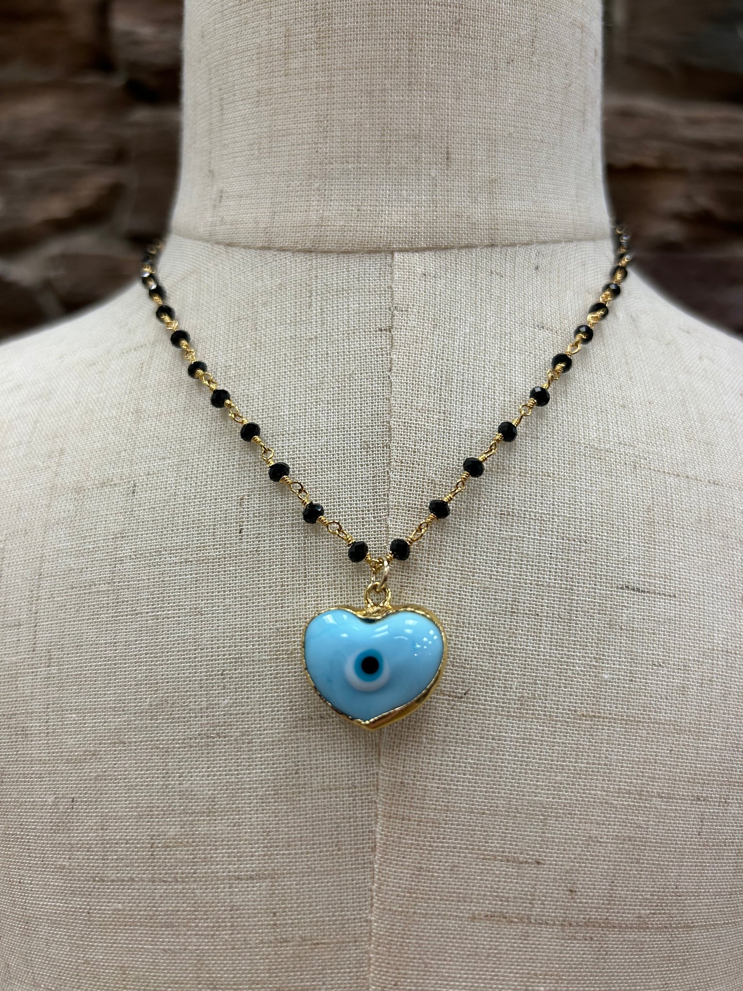 Light Blue Evil Eye Heart Necklace