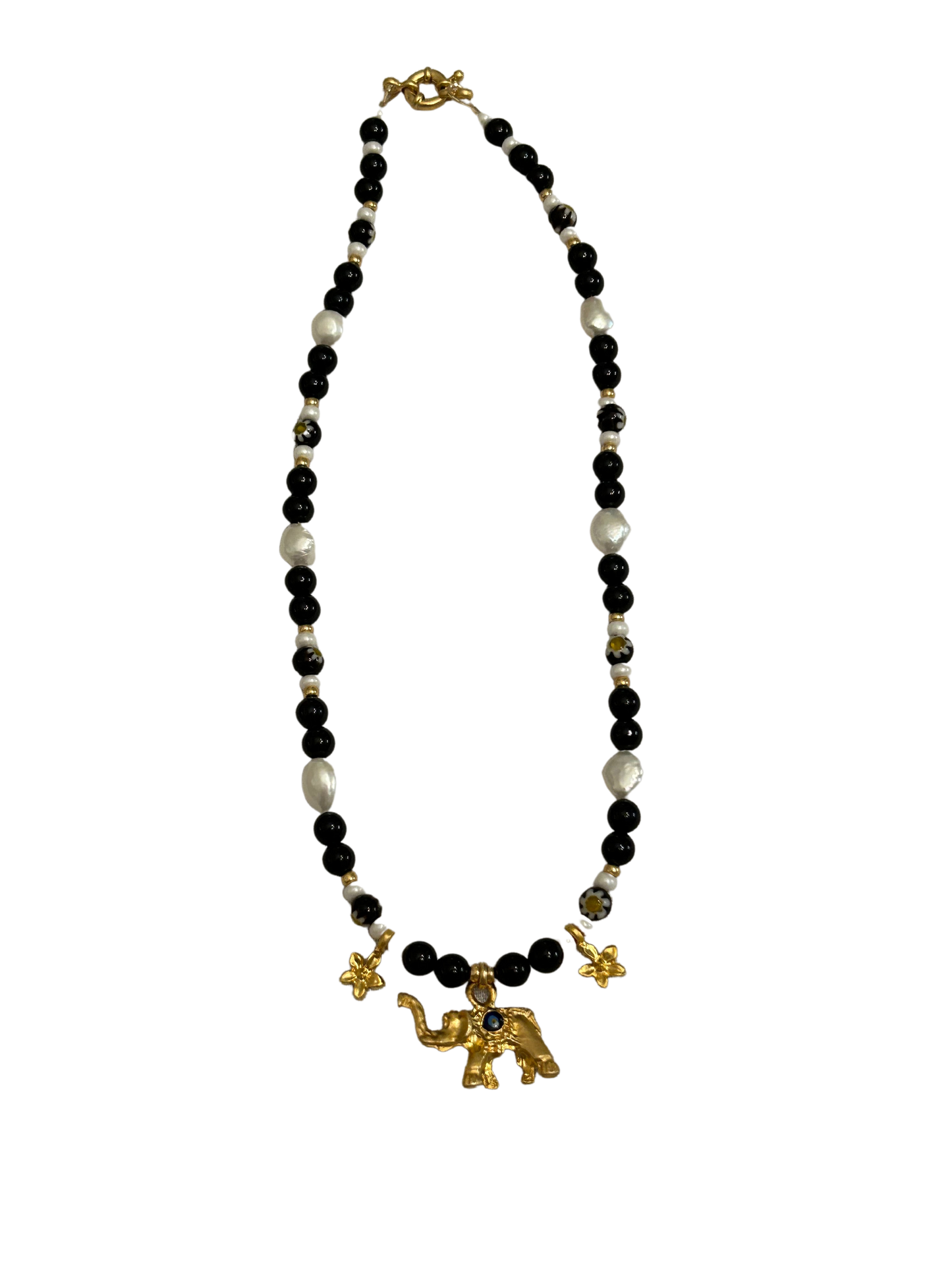 Elephant and Pearl Evil Eye Necklace