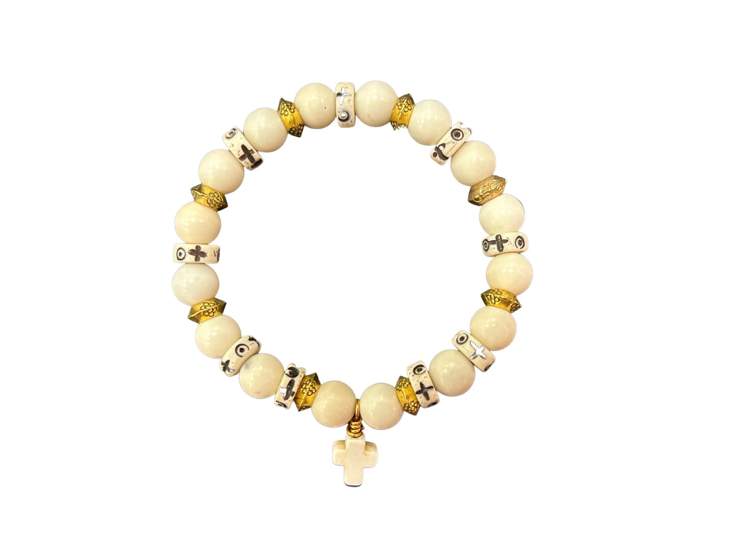 Natural Cream Jasper with Bone Cross Bracelet