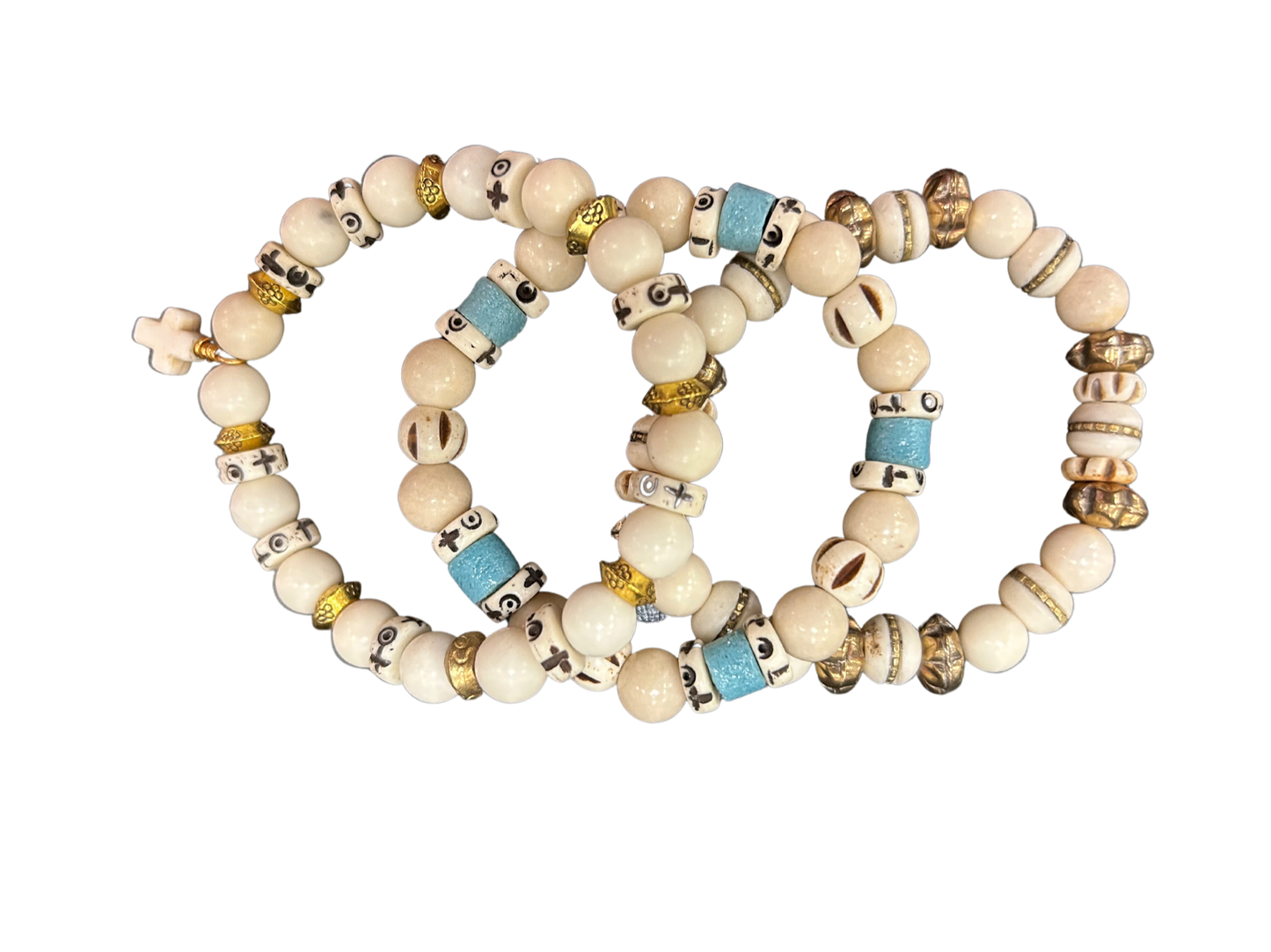 Natural Cream Jasper with Bone Cross Bracelet